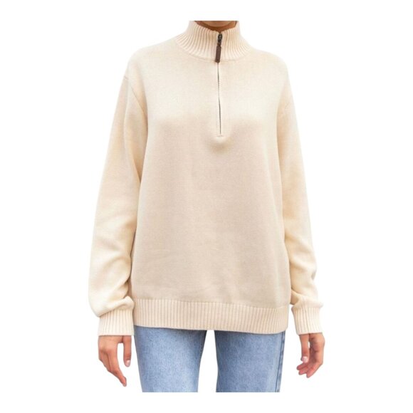 Brandy Melville Aleah Quarter Zip Pullover Sweater in Cream Neutral Women's O/S - Picture 1 of 10